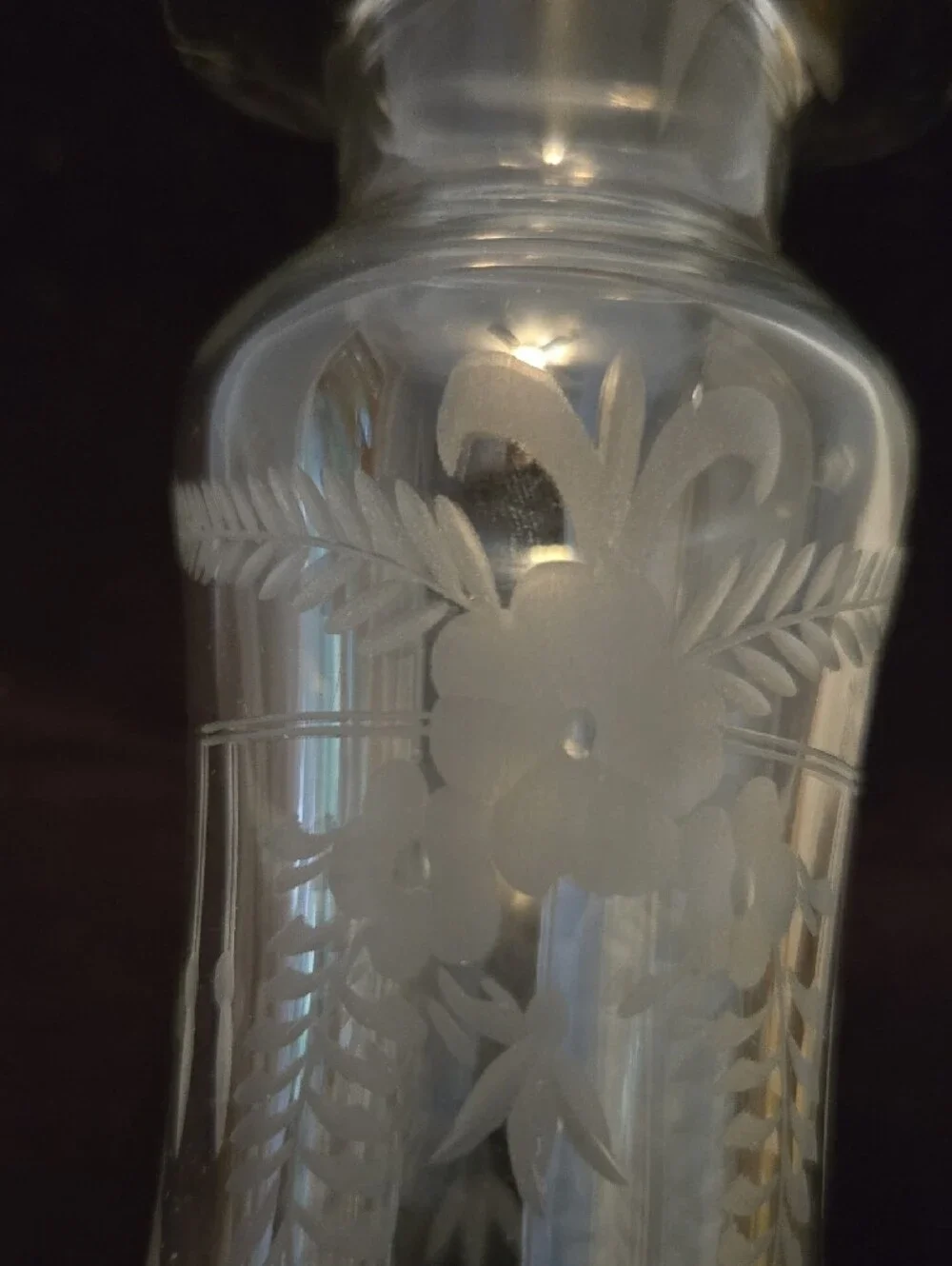 Antique Hawkes Crystal Dressing Bottle Cruet Etched Floral Swag Fern 1900s ABP